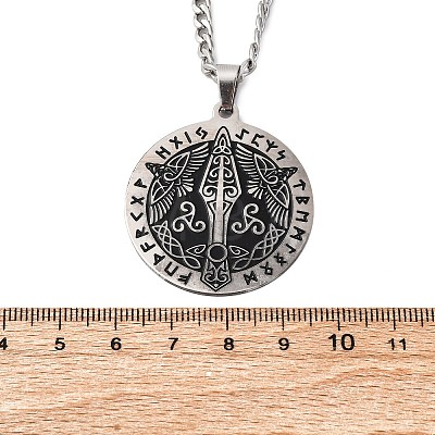 201 Stainless Steel Odin Rune Raven Arrowhead Pendant Twisted Chain Necklaces for Men NJEW-S440-03B-AS-1