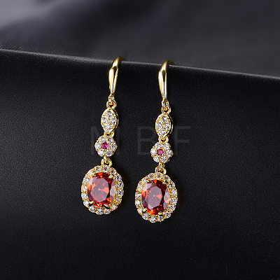Brass Micro Pave Cubic Zirconia Oval Dangle Earrings for Women RE8265-3-1
