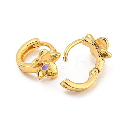 Flower Real 18K Gold Plated Brass Hoop Earrings EJEW-L269-077G-1