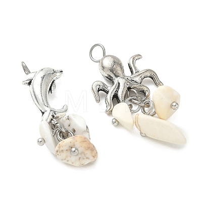 14Pcs 7 Styles Sea Animals Alloy Pendants PALLOY-JF05522-01-1