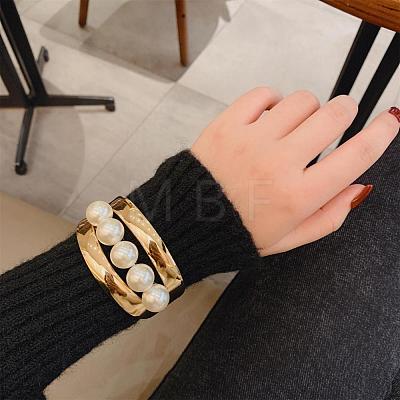 Alloy Chunky Wide Open Cuff Bangle with Plastic Pearl for Women BJEW-K223-05KCG-1
