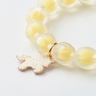Bead in Bead Transparent Acrylic Pumpkin Beads Stretch Bracelet for Kid BJEW-JB06593-1