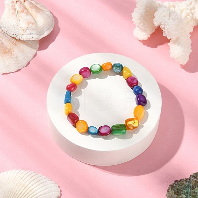Dyed Natural Shell Nugget Beaded Stretch Bracelet for Women BJEW-JB09383-02-1