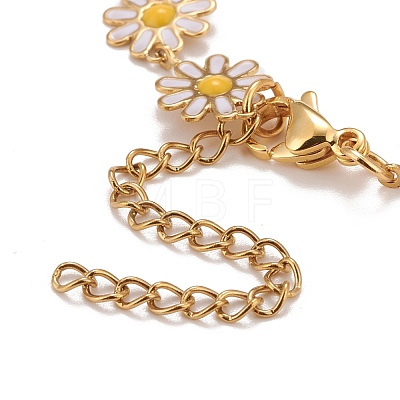 Enamel Daisy Link Chains Bracelet BJEW-P271-01G-1