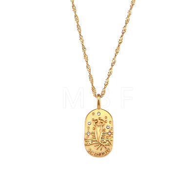 316L Surgical Stainless Steel Micro Pave Clear Cubic Zirconia Oval with Embossed Constellation Pendant Necklaces for Women Men WG0B2D7-10-1