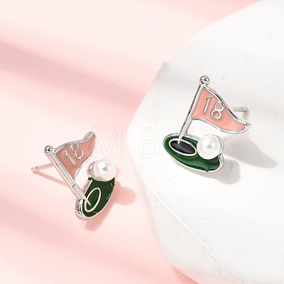 Ship Brass Enamel Stud Earrings EJEW-H180-24P-1