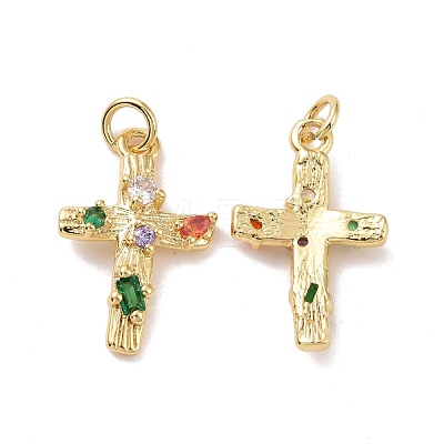 Cross Brass Micro Pave Colorful Cubic Zirconia Pendants KK-G406-33G-1