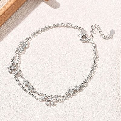 Brass Micro Pave Clear Cubic Zirconia Bowknot Link 2-Strand Bracelets KK-CBA6980-19P-1