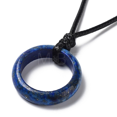 Natural Lapis Lazuli Ring Pendant Necklace with Waxed Cords NJEW-R262-01A-04-1