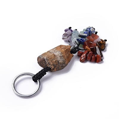 Natural Tiger Eye Nugget with Mixed Gemstone Chips Tassel Keychains KEYC-P012-02P-06-1
