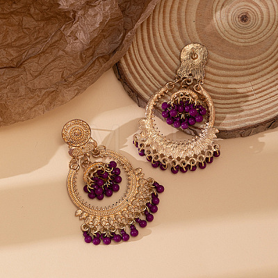 Bohemian Style Alloy Resin Bell with Flat Round Chandelier Earrings FS-WG374F0-08-1