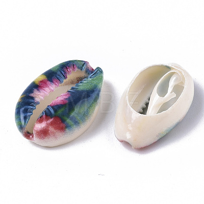 Printed Natural Cowrie Shell Beads SSHEL-R047-01-C02-1
