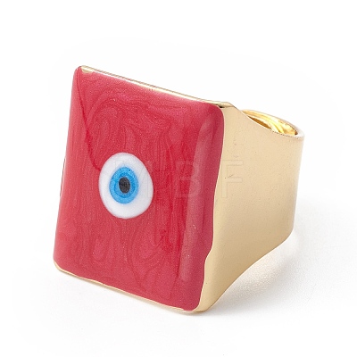 Square Enamel with Evil Eye Wide Band Finger Rings RJEW-A014-02G-05-1