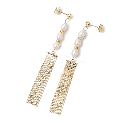 Rice Natural Cultured Freshwater Pearl Tassel Stud Earrings EJEW-JE07056-1
