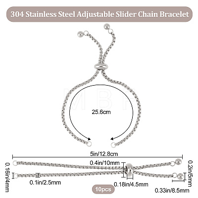 10Pcs Adjustable 304 Stainless Steel Slider Bracelet/Bolo Bracelets Making STAS-BBC0001-63P-1