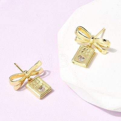Brass Micro Pave Cubic Zirconia Stud Dangle Earring EJEW-H180-20B-G-1
