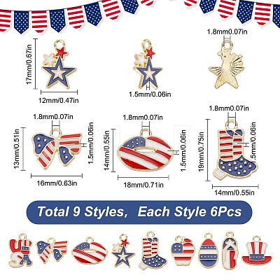 54Pcs 9 Style American Flag Style Alloy Enamel Pendants ENAM-SC0003-52-1