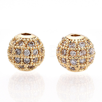 Rack Plating Brass Cubic Zirconia Beads X-ZIRC-S001-8mm-A01-1