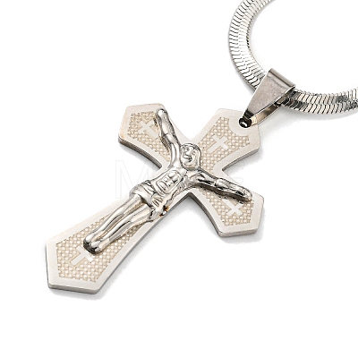 304 Stainless Steel Cross with Jesus Pendant Necklaces NJEW-G115-04P-1