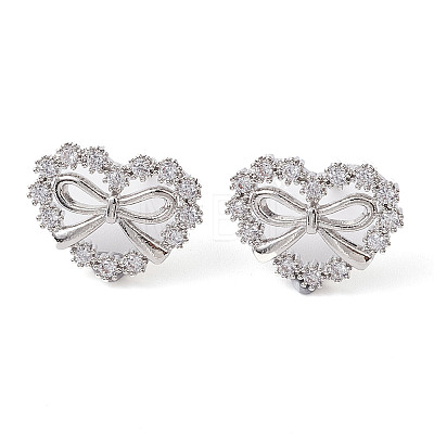 Heart with Bowknot Brass Stud Earrings EJEW-M245-06P-1