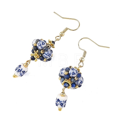 Handmade Flower Printed Porcelain Dangle Earrings EJEW-MZ00751-1