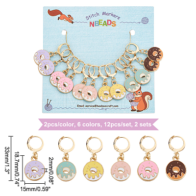 12Pcs 6 Colors Alloy Enamel Donut Charm Locking Stitch Markers HJEW-PH01684-1