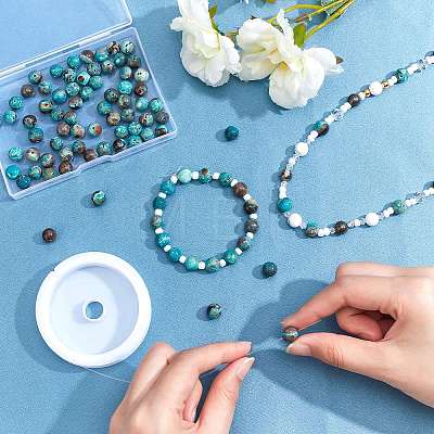 Dyed Natural Ocean Agate/Ocean Jasper Round Beads Strands G-AR0002-55-1