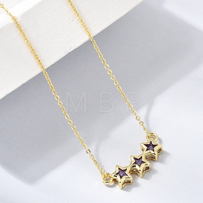 Brass Glass Triple Star Pendant Necklaces KK-CBAB173-03G-03-1