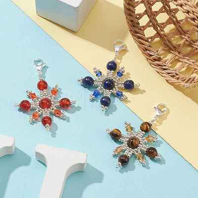 3Pcs 3 Style Glass Seed Beads & Gemstone Pendant Decoration HJEW-MZ00033-1