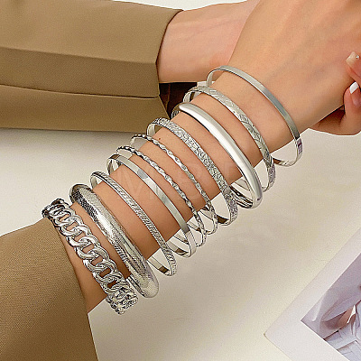 10Pcs Alloy Bangle Set for Women WG160B4-05-1