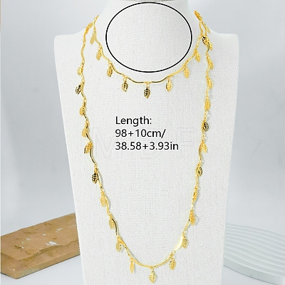 Brass Leaf Fringe Wave Bar Link Chain Long Necklaces for Women XF0394-1-1