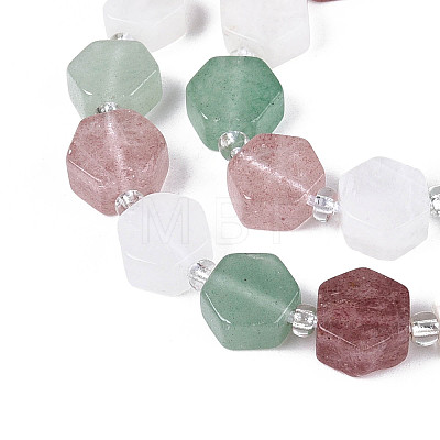 Natural Strawberry Quartz & Rainbow Moonstone & Green Aventurine Beads Strands G-T144-17A-02-1