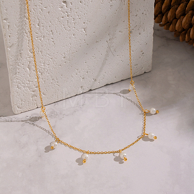 Elegant Round White Imitation Pearl Pendant Bib Necklaces FU4888-1