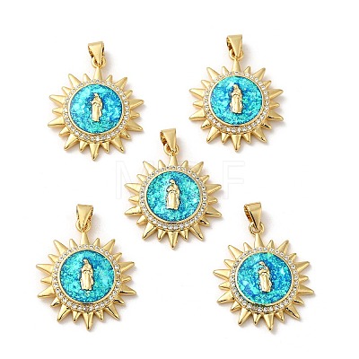 Rack Plating Brass Micro Pave Cubic Zirconia with Synthetic Opal Pendants KK-D088-27G-1