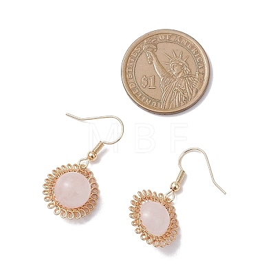 Natural Rose Quartz Flower Dangle Earrings EJEW-JE06720-01-1