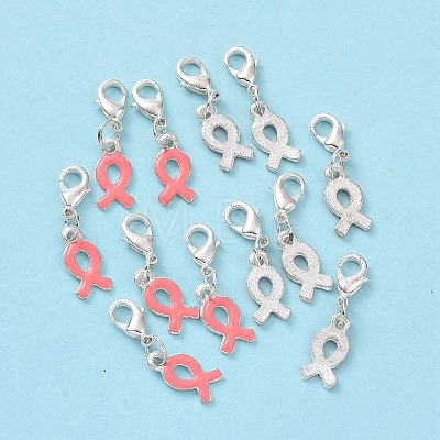 October Breast Cancer Pink Awareness Ribbon Alloy Enamel Pendants ENAM-H049-1-1