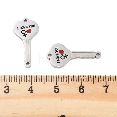 304 Stainless Steel Black & FireBrick Enamel Female I Love You Key Connector Charms STAS-Z078-18P-1