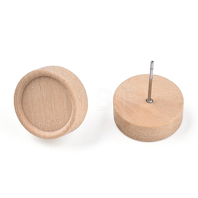 Natural Maple Wood Stud Earring Findings with 316 Stainless Steel Pin WOOD-N016-02-1