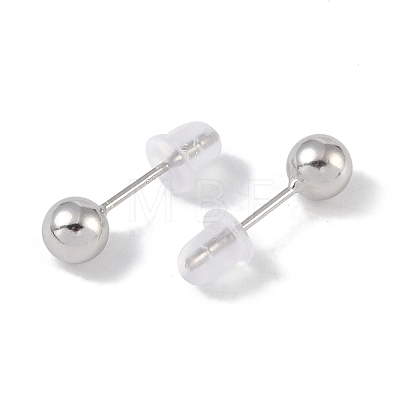 Anti-Tarnish Rhodium Plated Round 999 Sterling Silver Stud Earrings for Women EJEW-S215-17P-1