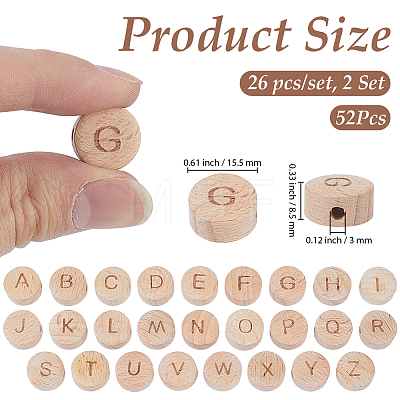 52Pcs 26 Styles Beech Wood Beads WOOD-PA0001-60-1