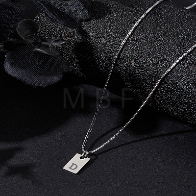 1Pc Stainless Steel Letter Rectangle Pendant Necklaces NJEW-LP0001-34D-P-1