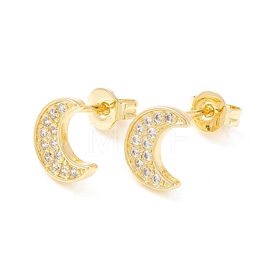 Clear Cubic Zirconia Crescent Moon Stud Earrings EJEW-P196-14G-1