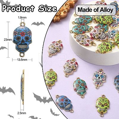 25Pcs 5 Styles Cinco de Mayo Sugar Skull Alloy Enamel Connector Charms ENAM-CJ0003-53-1