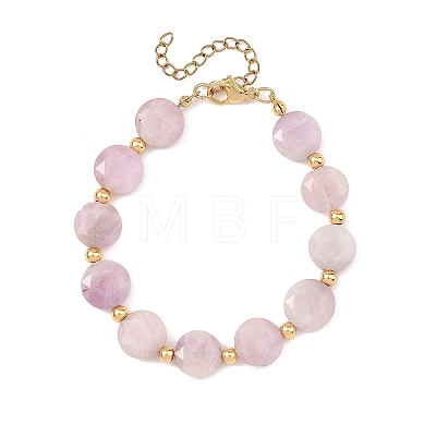 Natural Kunzite & Brass Spacer Beads Beaded Bracelets for Women BJEW-JB14112-01-1