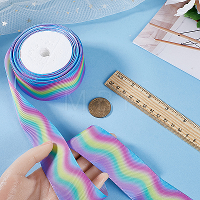 10M Gradient Color Polyester Grosgrain Ribbon OCOR-WH0078-74A-1