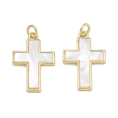 Rack Plating Brass & White Shell Pendants SH-CBA6629-34G-1