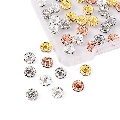 40Pcs 4 Colors Brass with Crystal Rhinestone Spacer Beads KK-YW0001-39-1