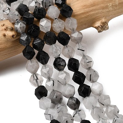 Natural Tourmalinated Quartz/Black Rutilated Quartz Beads Strands G-Z119-A15-02-1