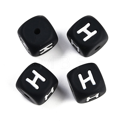 20Pcs Black Cube Letter Silicone Beads 12x12x12mm Square Dice Alphabet Beads with 2mm Hole Spacer Loose Letter Beads for Bracelet Necklace Jewelry Making JX433H-1