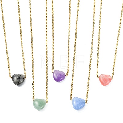 Natural & Synthetic Mixed Gemstone Heart Pendant 304 Stainless Steel Cable Chains Necklaces for Women NJEW-JN06093-1